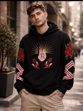 Reason Embroidered Crest Hoodie Men’s Large Black Streetwear